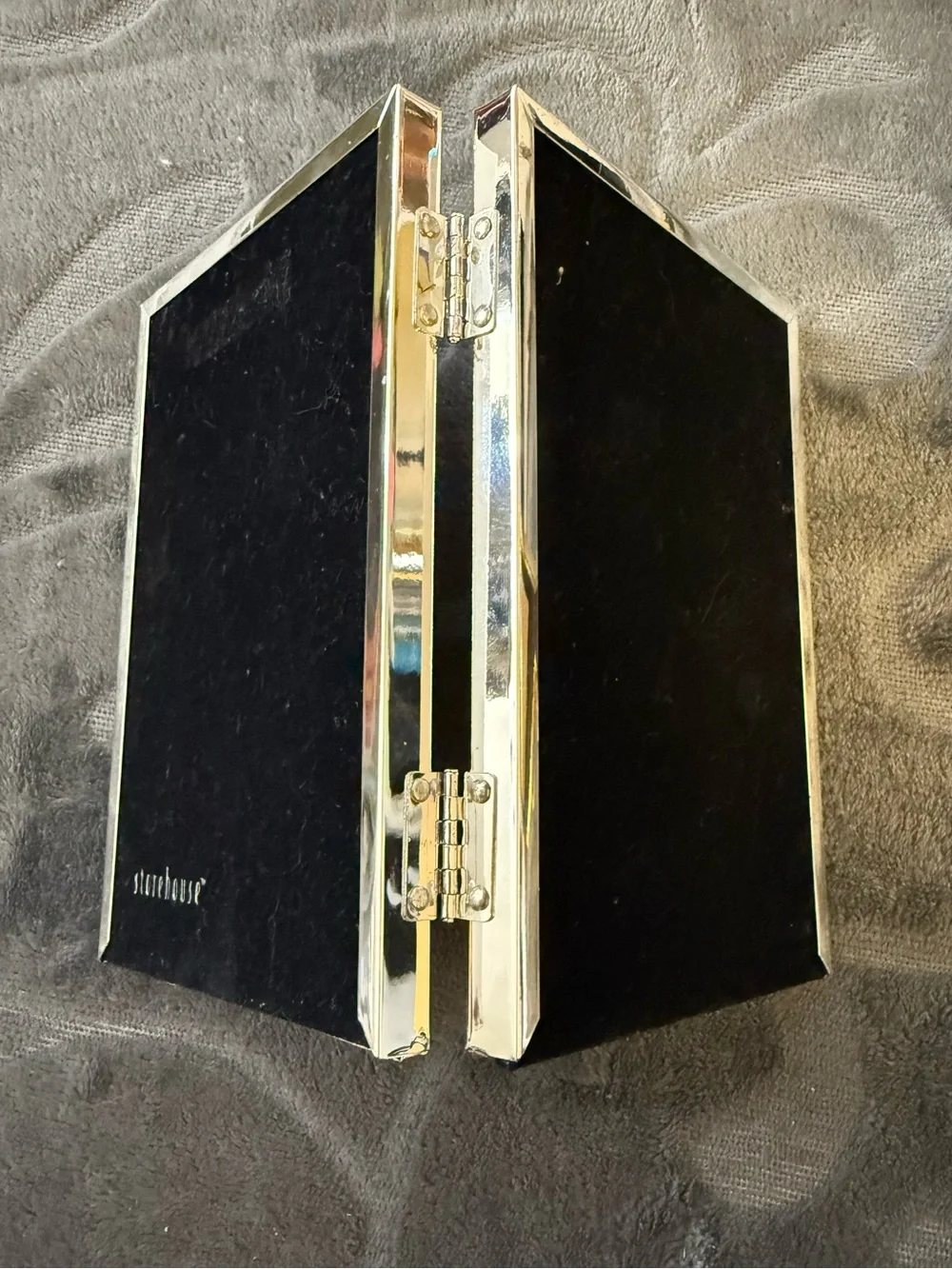 Double Hinged Gold Plated Metal Photo Frame Holds Two Photos. OSP
